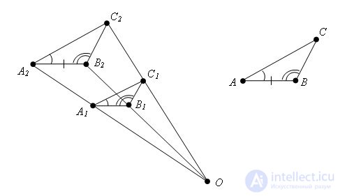  Sign of the similarity of triangles at two angles 