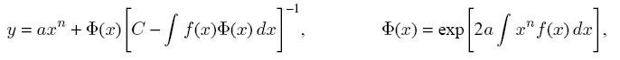   Special Riccati equation, case 5 y = f (x) y2 + anxn-1 - a2x2nf (x). 
